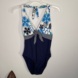H9 LA BLANCA X ROD BEATTIE Flower Power Halter‎ One Piece Bathing Suit